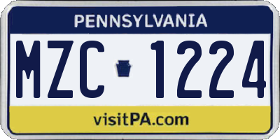 PA license plate MZC1224