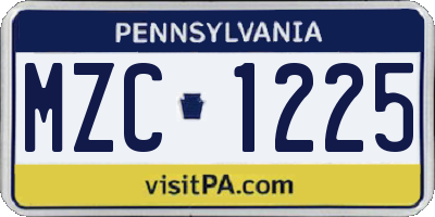 PA license plate MZC1225