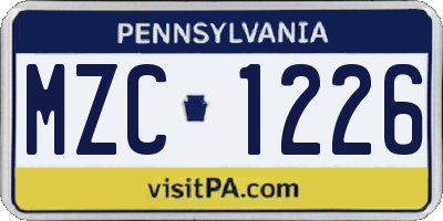 PA license plate MZC1226