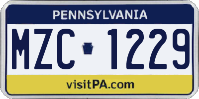 PA license plate MZC1229