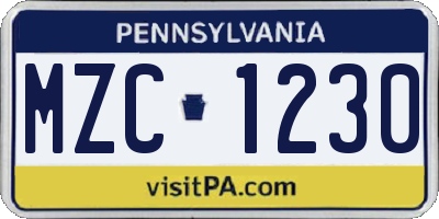 PA license plate MZC1230
