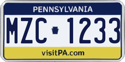 PA license plate MZC1233