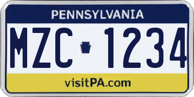 PA license plate MZC1234
