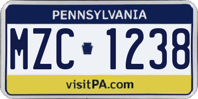 PA license plate MZC1238
