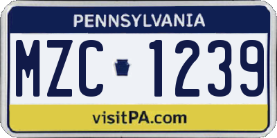 PA license plate MZC1239