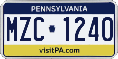 PA license plate MZC1240