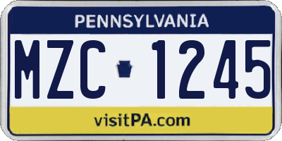 PA license plate MZC1245