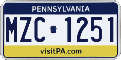 PA license plate MZC1251