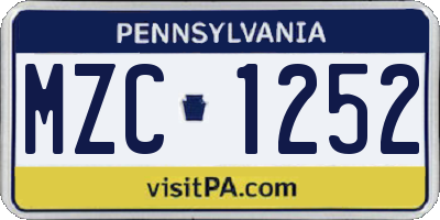 PA license plate MZC1252