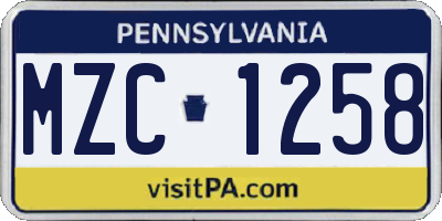 PA license plate MZC1258