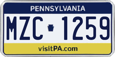 PA license plate MZC1259