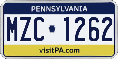 PA license plate MZC1262