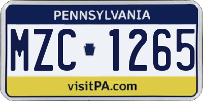 PA license plate MZC1265