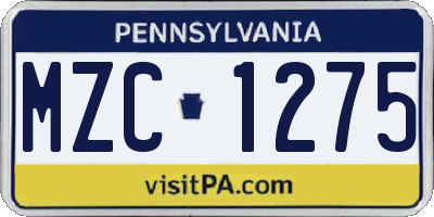 PA license plate MZC1275