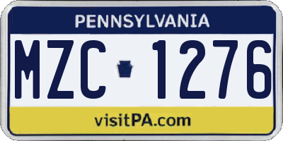 PA license plate MZC1276