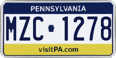 PA license plate MZC1278