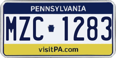 PA license plate MZC1283
