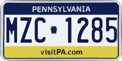 PA license plate MZC1285