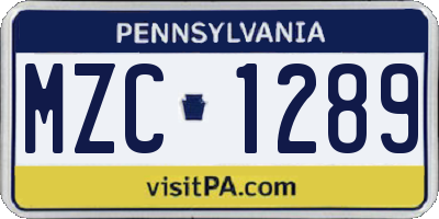 PA license plate MZC1289