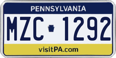 PA license plate MZC1292