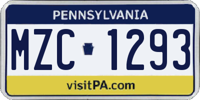 PA license plate MZC1293
