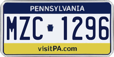 PA license plate MZC1296