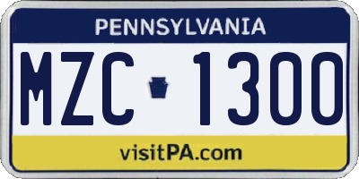 PA license plate MZC1300