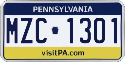 PA license plate MZC1301