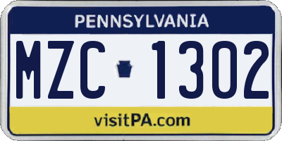 PA license plate MZC1302