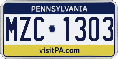 PA license plate MZC1303