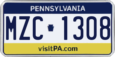 PA license plate MZC1308