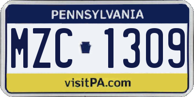 PA license plate MZC1309