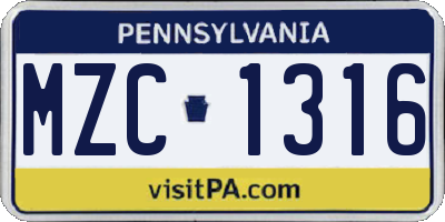 PA license plate MZC1316
