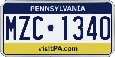 PA license plate MZC1340