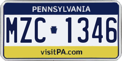PA license plate MZC1346