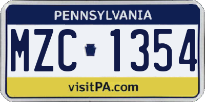 PA license plate MZC1354