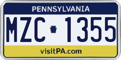 PA license plate MZC1355