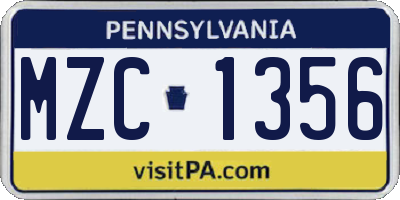 PA license plate MZC1356
