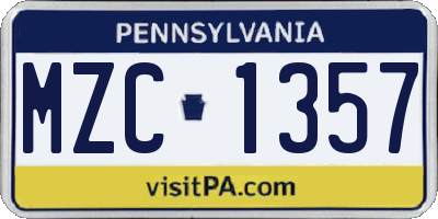 PA license plate MZC1357