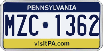 PA license plate MZC1362
