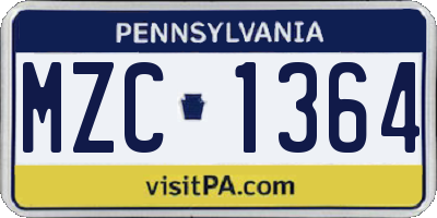 PA license plate MZC1364