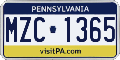 PA license plate MZC1365