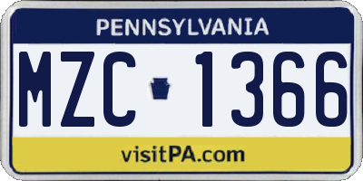 PA license plate MZC1366