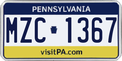 PA license plate MZC1367