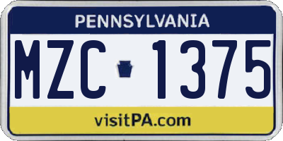 PA license plate MZC1375