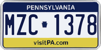 PA license plate MZC1378