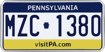 PA license plate MZC1380