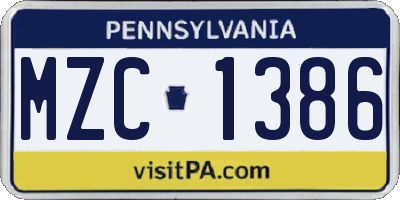 PA license plate MZC1386