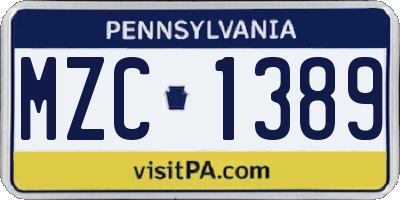 PA license plate MZC1389