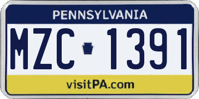 PA license plate MZC1391
